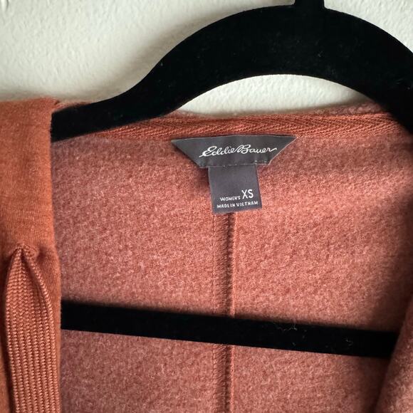 Eddie Bauer Rusty Orange Fleece Waterfall Open Front Hooded Cardigan - XS - Picture 4 of 8